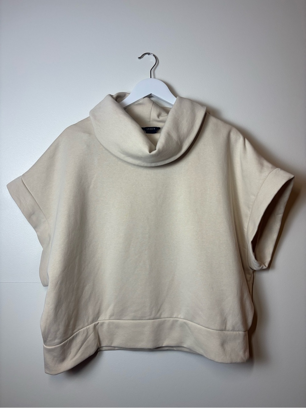 Lindex Cream Short-Sleeve Cowel Neck Sweatshirt, size L
